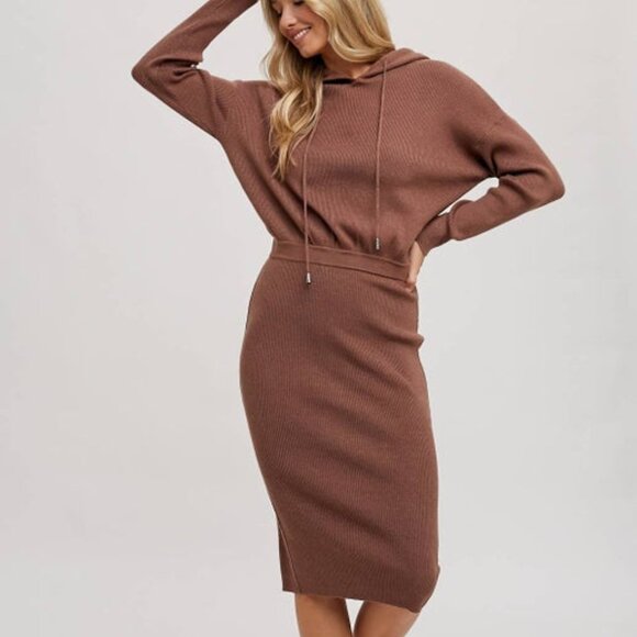 Mocha Sweater Hoodie Dress - Picture 1 of 1